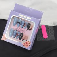 B2640 Ongles à presser tendance courts couleur unie motif chat mignon, ensemble complet, faux ongles doux pour filles, nail art
