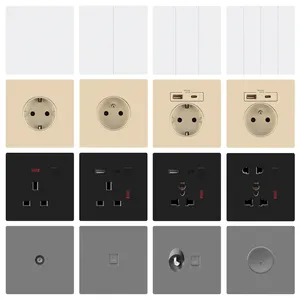 FIKO Interruptores e tomadas de parede ultrafinos Painel PC retardador de chamas padrão do Reino Unido com interruptor de luz USB/Tipo c e tomadas elétricas