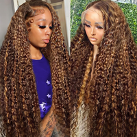 Perruques brésiliennes 100% cheveux humains Remy, bouclées crépues, frontale transparente 13x4, couleur P4/30, densité 210%, pour femme noire