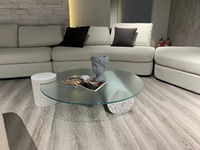 Table basse contemporaine moderne en marbre blanc et gris, verre trempé, métal, hauteur réglable, garantie 1 an, décoration de salon