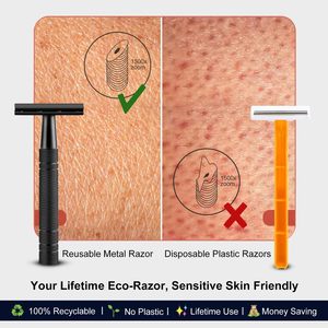 Maquinilla de afeitar de seguridad de hoja única negra mate ecológica para hombre, 10 cuchillas de doble filo de acero inoxidable, afeitadora de cierre suave - Product Image 3