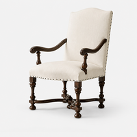 Chaise rembourrée en bois massif avec accoudoirs sculptés à la main et cadre en X ondulé pour salon de luxe