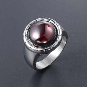 Bagues en acier titane de style rétro avec pierre de sable bleue et grenat rouge, sertissage clos, bijoux de mode unisexe, cadeau SA703 - Product Image 3