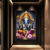 Vente en gros de statues de Ganesha et de Bouddha de haute qualité, peinture imprimée sur porcelaine de cristal pour la décoration de la maison, décoration religieuse moderne, art mural