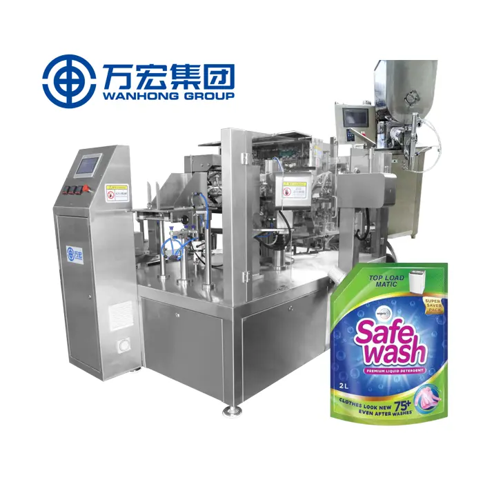 Wanhong 공장 사용 자동 스파우트 파우치 포장기 밸브 가방 주스, 액체 용 포장기 충전기