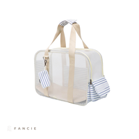Sac à dos de transport élégant pour chat et chien, motif rayé de dessin animé, beige, à bandoulière unique, en plastique, grande capacité, maille respirante