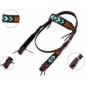 Hottmess Bridon en cuir pour cheval, orné de perles turquoise et de motifs floraux, pour l'équitation de trail, équipement équestre - Product Image 4