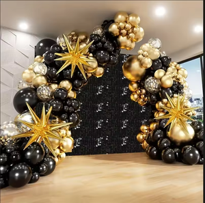 Toile de fond murale carrée en sequins noirs brillants, panneau mural en sequins, toile de fond scintillante pour fête d'anniversaire, fiançailles, mariage, décoration murale - Product Image 1