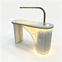 Bureau de manucure moderne avec éclairage LED intégré, 3 tiroirs de rangement, poste de travail pour salon de beauté et institut de manucure