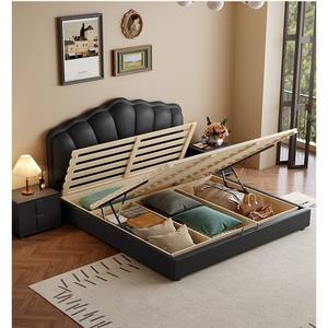 Lit double en cuir noir rétro avec rangement et coffre haut pour chambre à coucher - Product Image 2