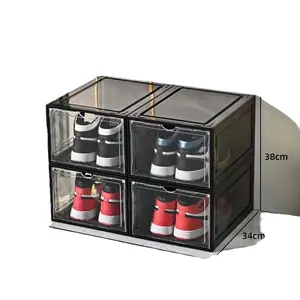 Acryl Schoenen Box Opvouwbare Sneaker Schoenendozen Transparant Tennis Doorzichtig Plastic Woonkamer Schoenopbergbakken Met Deksels