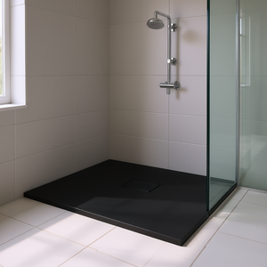 Base de douche rectangulaire noire SMC 35,4x27,6 po, prête pour carrelage, drain central, installation au sol, design minimaliste - Product Image 2