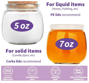 Petits pots en verre avec couvercles en liège, pots Mason vides de 7 oz pour la fabrication de bougies, contenants à yaourt avec couvercles en PE pour les cadeaux de mariage, les bonbons - Product Image 2
