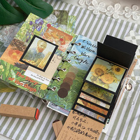 155 uds/Vintage A6 rejilla cuaderno Washi cintas adhesivas nota tarjeta papelería álbum de recortes conjunto caja de regalo Van Gogh pintura al óleo Bloc de notas