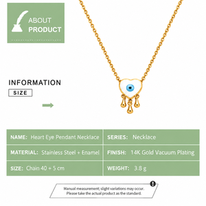 Collier pendentif cœur en acier inoxydable doré avec émail, plaqué or 14K sous vide, chaîne réglable 40+5 cm, 3,8 g - Product Image 3