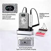 Nouvelle machine à polir les ongles sans fil rechargeable XSUV-717 avec base 36W 45000 tr/min, perceuse à ongles portable avec strass