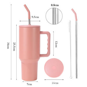 Gobelet isotherme en acier inoxydable à double paroi de 40 oz avec poignée et brosse à paille en silicone, personnalisable, vente en gros - Product Image 6