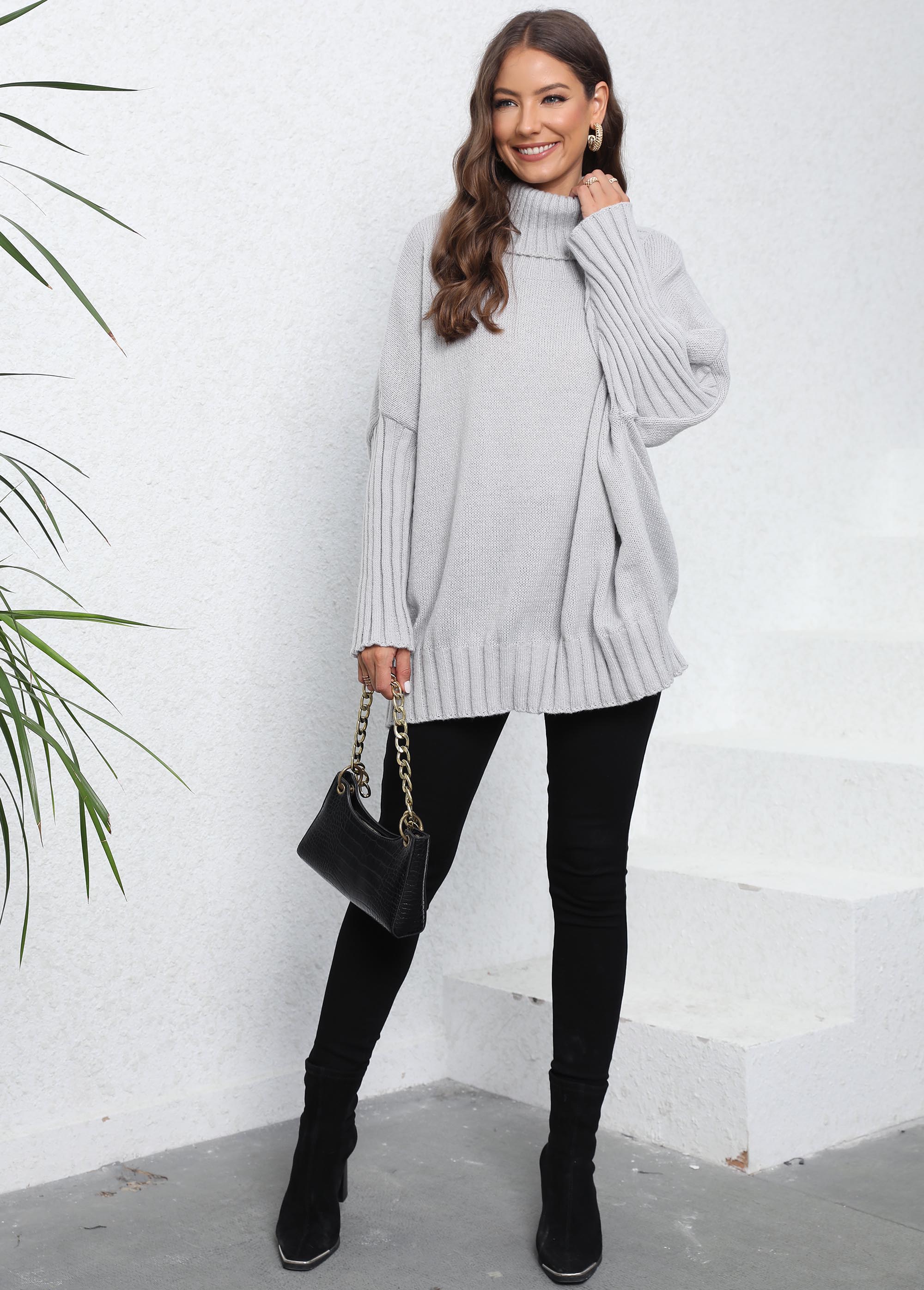 Women's Winter Jumper with High Turtle Neck & Red Heart Embroidery