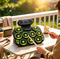 Kit de batterie électronique portable rechargeable avec haut-parleurs intégrés, fonction d'enregistrement et de lecture, double haut-parleur pour enfants et débutants