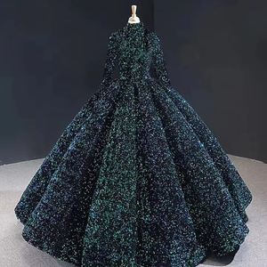 Suministro transfronterizo Vestido de <span class=keywords><strong>novia</strong></span> <span class=keywords><strong>Falda</strong></span> tutú <span class=keywords><strong>Novia</strong></span> Fantasía Bola de lentejuelas Rendimiento Cuello alto Vestido de noche de manga larga - Product Image 6