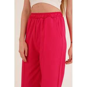 Pantalons et leggings pour femmes en fuchsia basique en gros, légers, en mousseline de soie, respirants, taille élastique, motif formel - Product Image 2