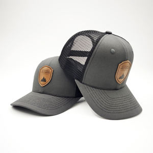 Premium Quality Custom Sewn on Leather Patch Embroidery Trucker Hat 6 Panel Richardson 112 Mesh Back Trucker Hat Caps - Product Image 4