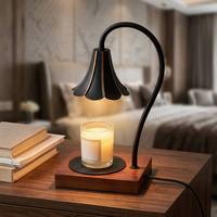 Chauffe-bougie électrique avec abat-jour en métal doré à motif floral, base en bois massif, minuterie réglable, hauteur ajustable, aromathérapie, utilisation en intérieur