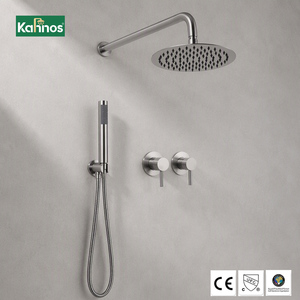 Ensemble de douche encastré rond avec douchette pluie, finition nickel brossé, mitigeur en laiton de luxe, sans plomb, pour salle de bain moderne - Product Image 1