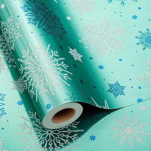MAYPLUSS Christmas Wrapping Paper Roll 17 Inch X 33 Feet Blue Snowflake Foil Anti Curl Gift <b>Wrap</b> Holiday Pattern - Product Image 1
