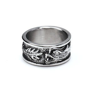 Joyería de comercio exterior transfronterizo al por mayor retro patrón de dragón nacional anillo de acero de titanio para hombres punk hip-hop Street - Product Image 2