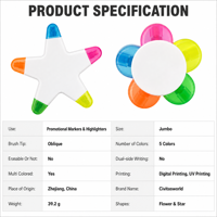 Marcador Fluorescente 5 en 1 con Forma de Estrella y Pétalos de Flor, Personalizable con Logotipo, Regalo Promocional