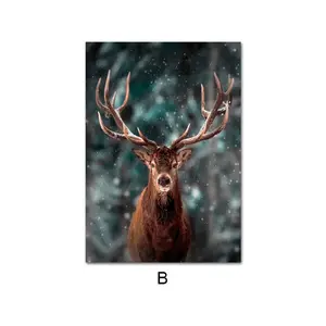 Home Dekoratives Bild Nordic Fog Forest Deer Tier Berg See Landschaft Poster Natur Leinwand Wand kunst Druck Gemälde