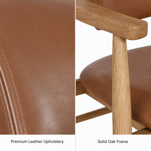 Fauteuil de salle à manger en chêne de style mi-siècle OEM&ODM, assise en cuir <span class=keywords><strong>caramel</strong></span>, dossier incurvé, pour hôtel, restaurant, café, vente en gros, usage commercial - Product Image 4
