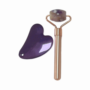 Rouleau anti-âge personnalisé pour le visage et les yeux Gua Sha Améthyste petit rouleau en alliage de zinc Mini rouleau pour le visage Guasha - Product Image 2