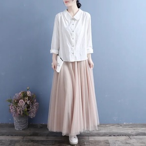 Women's Linen Shirt Purple Peter Pan Collar Button Down Casual Loose Fit Spring Summer Top - Product Image 4
