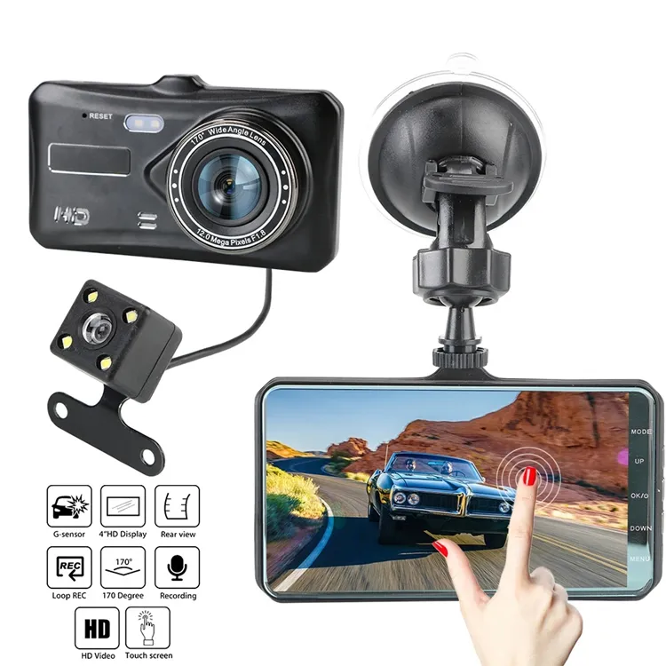 4'' Car DVR Camera Dual Lens HD 1080P Dash Cam Auto Digital Video Recorder Dashcam Camera IPS Touch Screen G-Sensor WDR Car DVRs