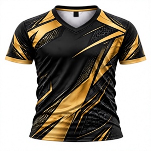 Camiseta Deportiva Personalizada con Transferencia Térmica, 100% Poliéster, Ecológica, Transpirable, de Malla, que Absorbe la Humedad, para Hombre, Negra y Roja, Cuello en V - Product Image 1