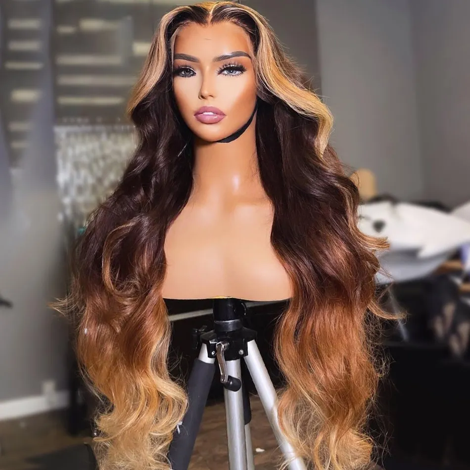 Long 36 38 40 Inch Silk Straight Wave Highlight Wig Frontal Wig Human Hair Piano Afro Wig For Black Women