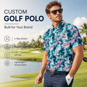 Polos de Golf Personalizados Premium para Hombre, Estampado Floral Hawaiano, Transpirables, Elásticos, Protección Solar, Fabricante de Marca Privada - Product Image 1