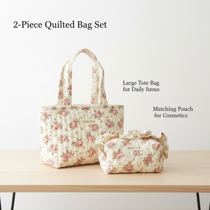 Conjunto de Bolsos Royal Fair Personalizados con Estampado de Rosas Rosadas Vintage, Bolso Tote de Algodón Acolchado, Bolso de Maquillaje con Volantes, Estilo Coquette para Mujer - Product Image 2