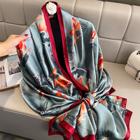 Foulard en Soie Tendance 180*90cm, Bandana 2026, Longue Écharpe Imprimée Paysage, Châle de Luxe en Soie