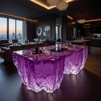 Comptoir de bar transparent et lumineux en cristal, comptoir de réception, table à manger artistique haut de gamme pour villa