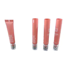Contenitore per tubo per rossetto rosa in plastica vuoto da 15ml con testa in acciaio inossidabile argento e tappo antipolvere