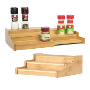 <b>Bamboo</b> Kitchen Storage Rack Three Tier Desktop Organizer For Spices And Food <b>Containers</b> Standing Type Rectangle Shape - Product Image 3