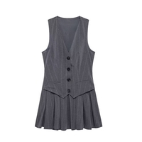 ZHEZHE mode femmes vêtements Boutique col en v Sexy gilet robes sans manches élégant formel plissé Mini robe