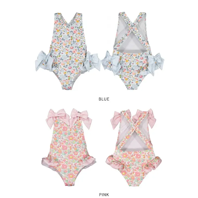 Girls Swimsuit 2023 Summer Cute Kids Beach Bikini Swimwear Floral Printed One Piece Ruffle Bathing Suit Baby Girl Swimsuits