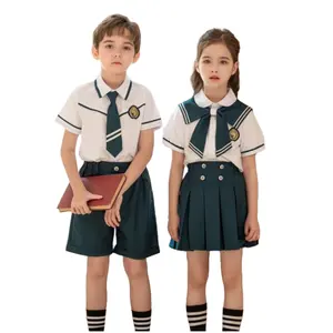 Summer School Uniforms Wholesale 100%cotton Kindergarten Uniform Set Cotton Children Digital Print Knitted School Dress