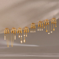 Pendientes de Aro Huggie Apilables de Acero Inoxidable con Cadena Triple de Oro PVD de 18K, Estilo Múltiple, con Colgante de Estrella CZ y Borla de Cuentas para Mujer