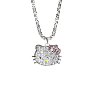 Hello Kitty venta al por mayor mujeres COLLAR COLGANTE completo diamante dibujos animados collares con placa de oro