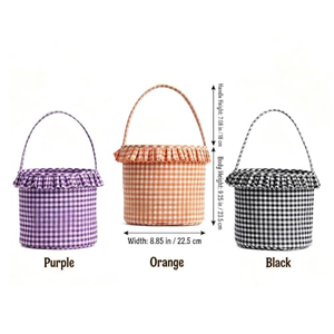Paniers de Pâques matelassés personnalisés à carreaux avec bordure à œillets et volants, seaux à œufs de Pâques à carreaux pour cadeaux multi-fêtes - Product Image 4